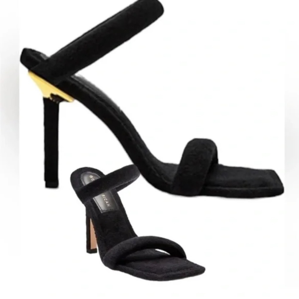 NEW Good American Women's Terry Slip On High Heel Sandals in Black - Picture 6 of 8